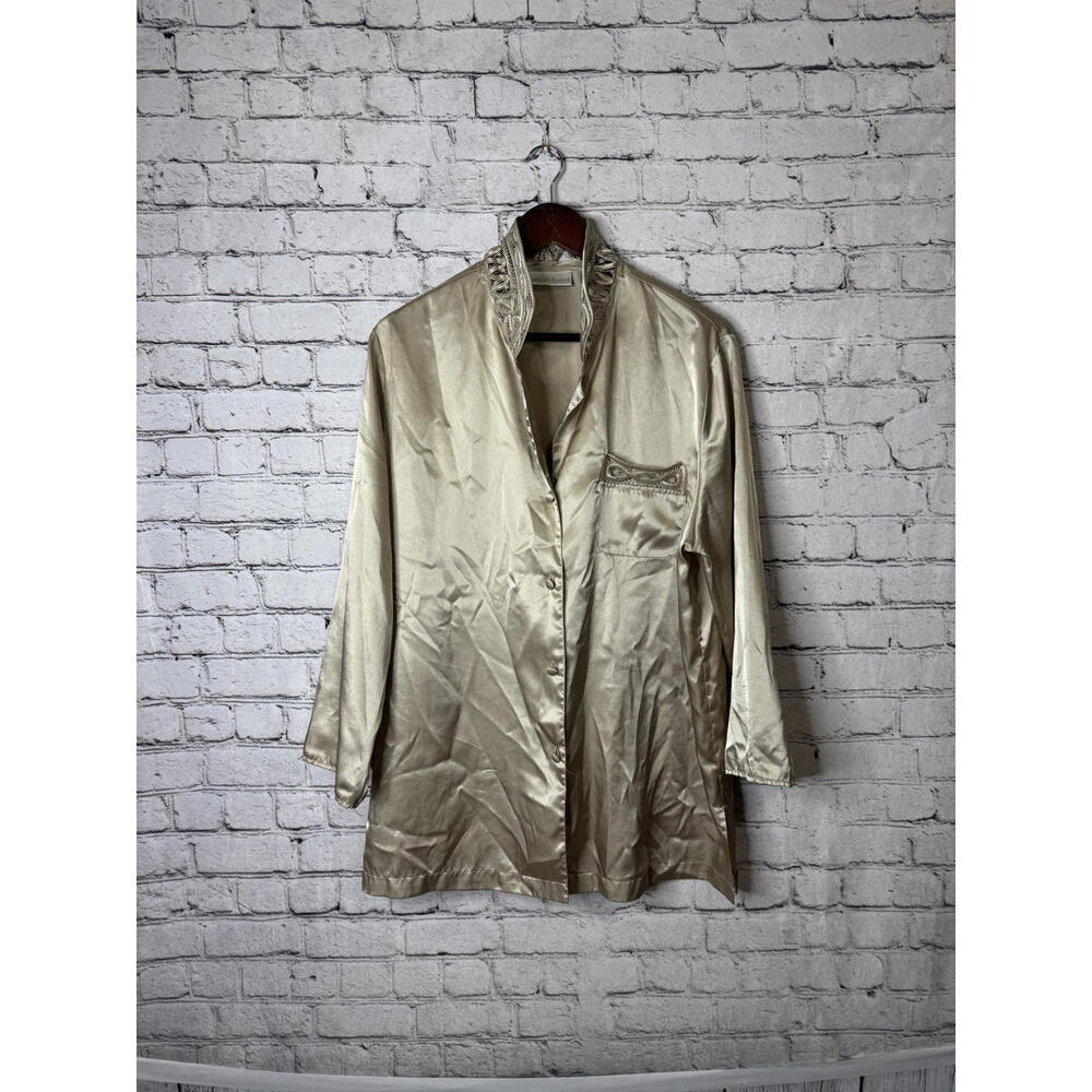 Intimate Essentials Women's Satin Pajama Top Size L Beige